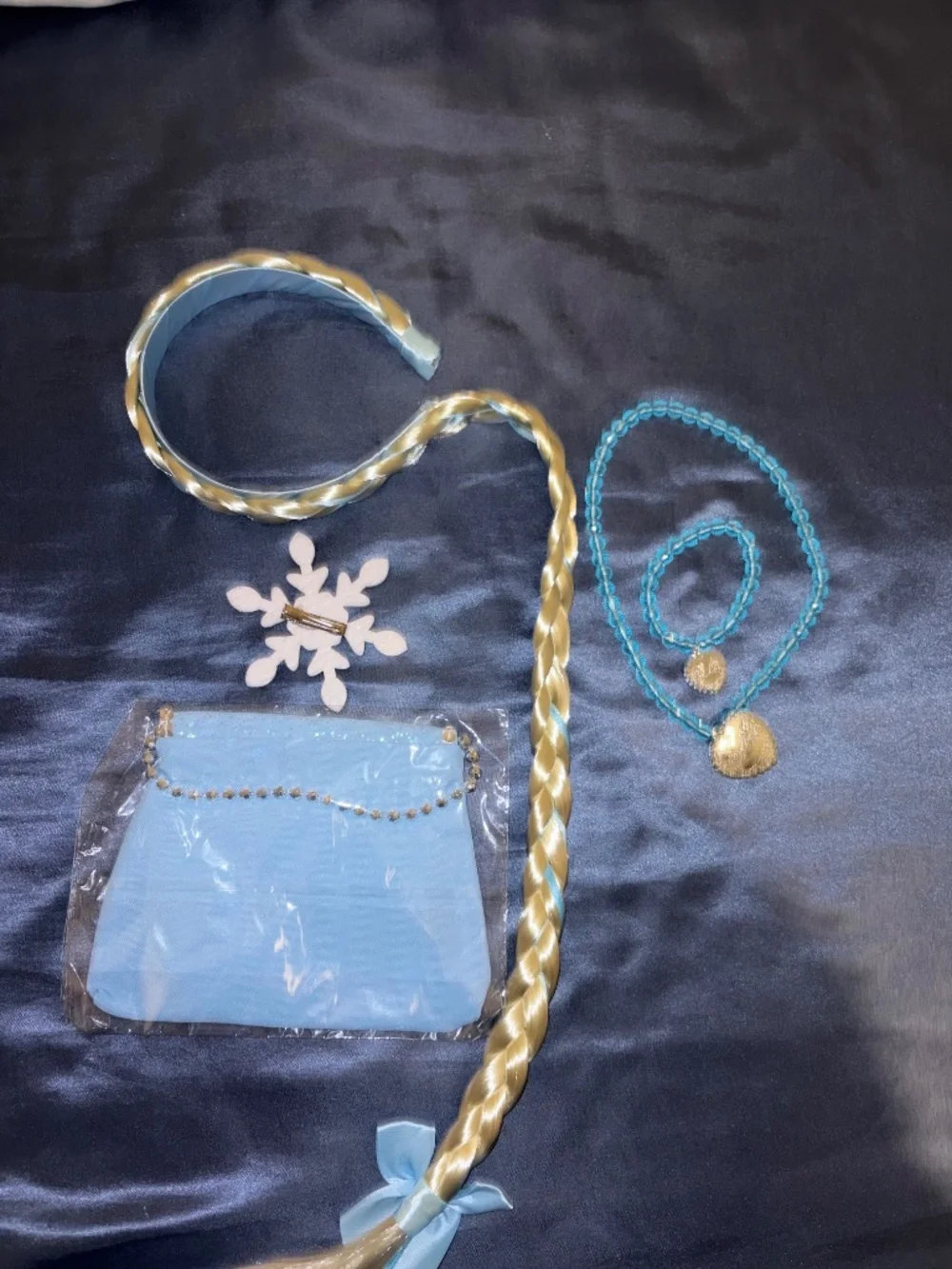 Elsa Princess Dress Up Long Braided Wigs, Handbag, Jewelry for Halloween Costume